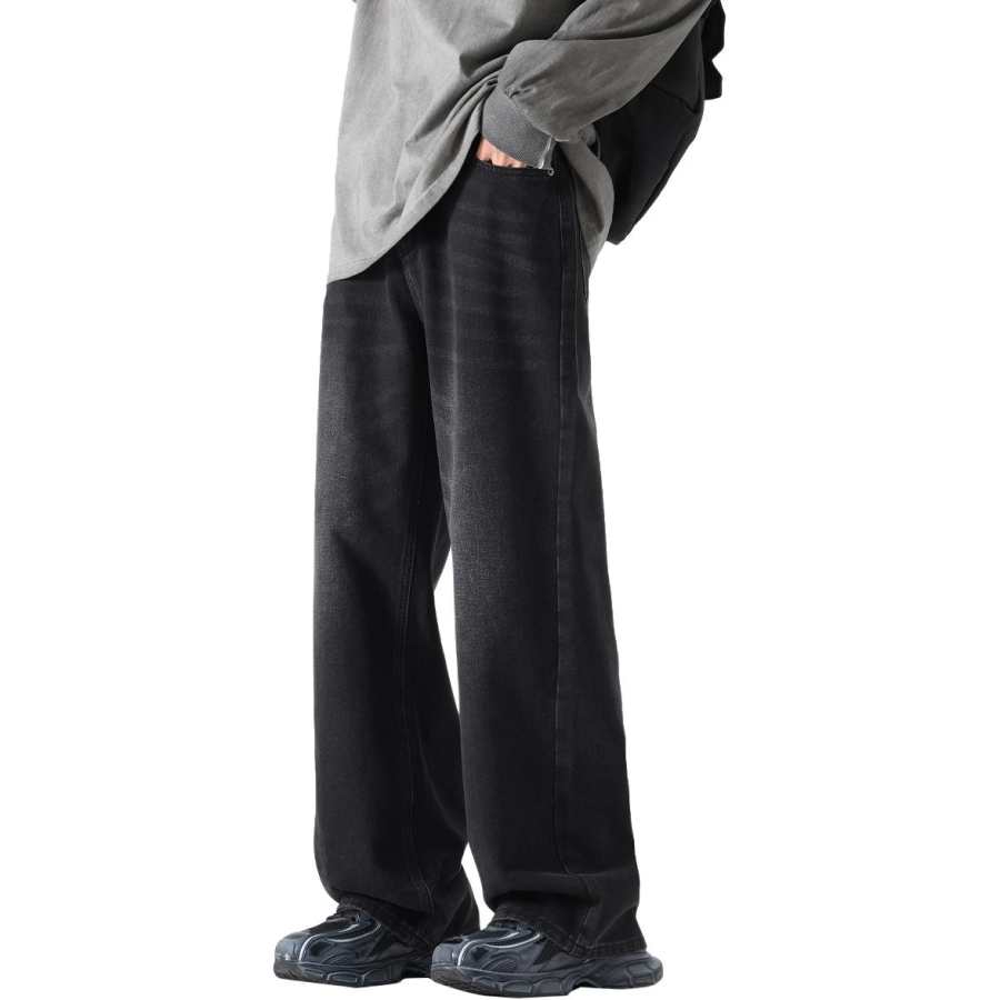 Tonlion Jeans Unisex Black Moderate Wide Leg Pants