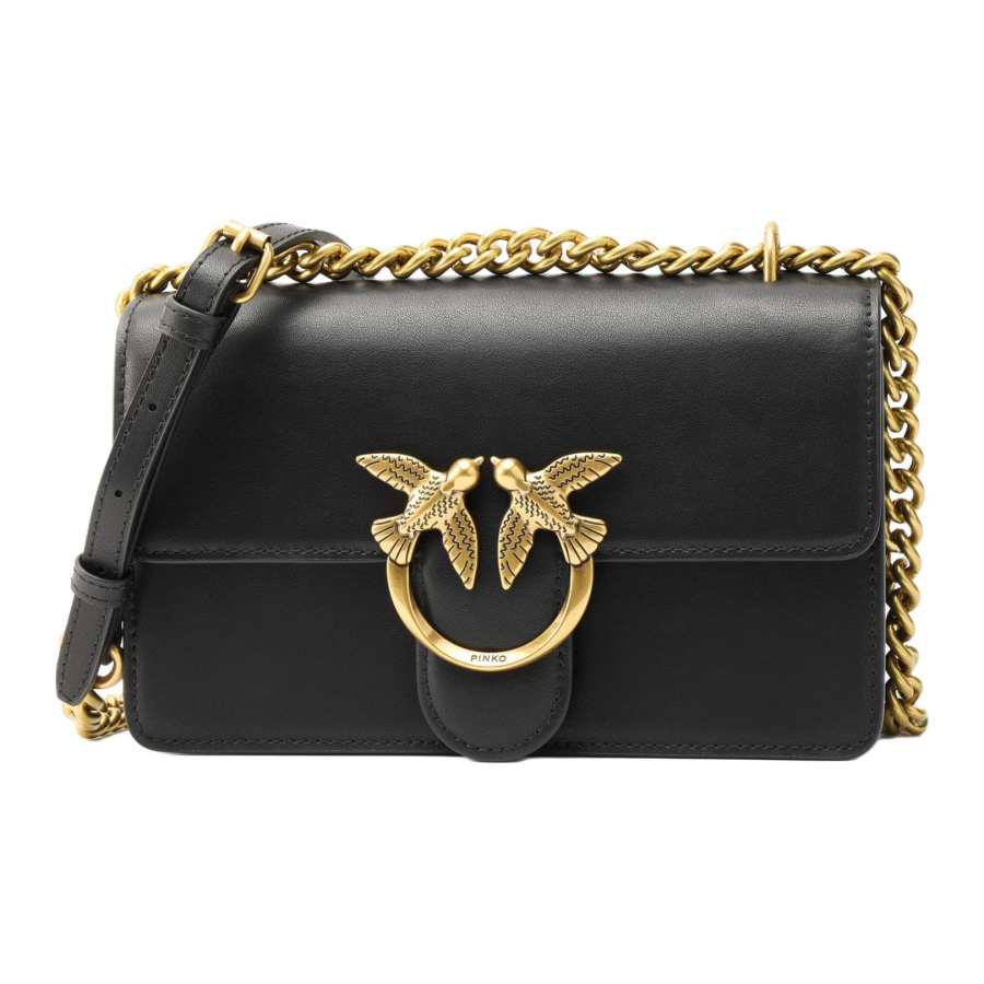 PINKO FRAIMED Leather Shoulder Bag, Crossbody Bag Women's Black