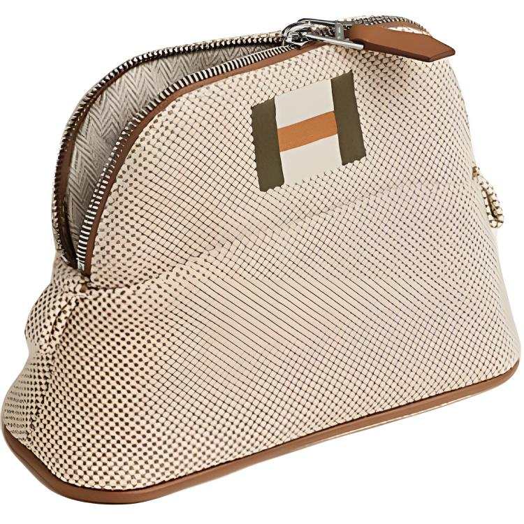 HERMES Bolide Cotton Travel Storage Bag Women's Beige Gray