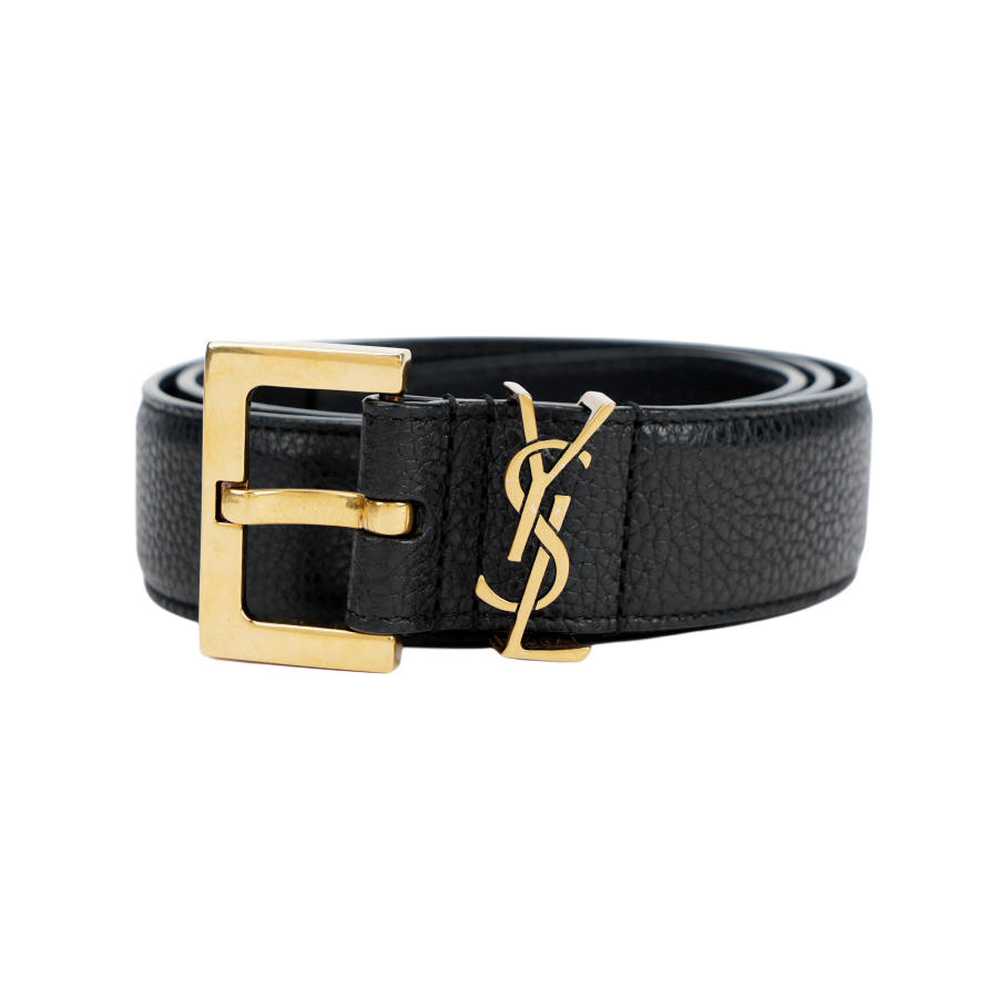 SAINT LAURENT SAINT LAURENT Cassandre Belt With Square Buckle In Grained Leather