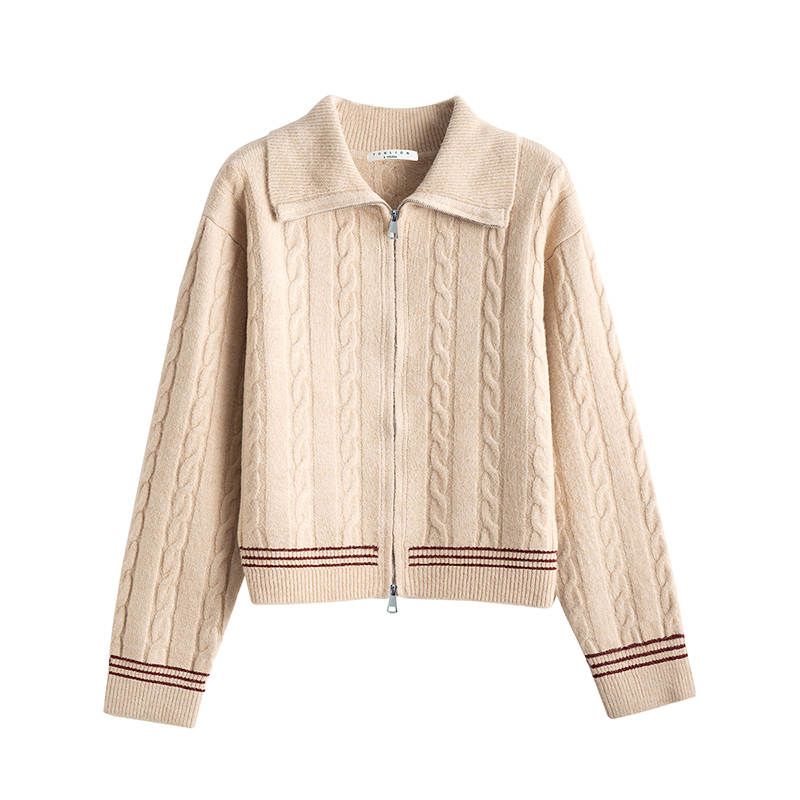 Tonlion Knitwear Women's Light Khaki Lapel Moderate