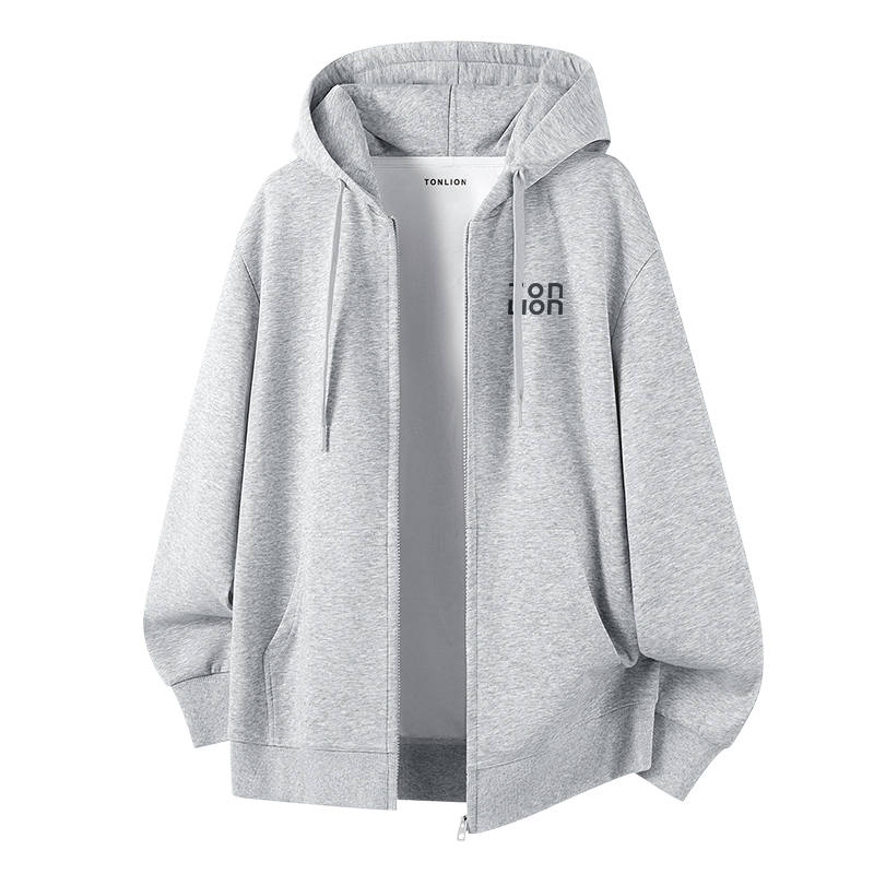 Tonlion Sweatshirts Unisex Hooded Moderate Cardigan