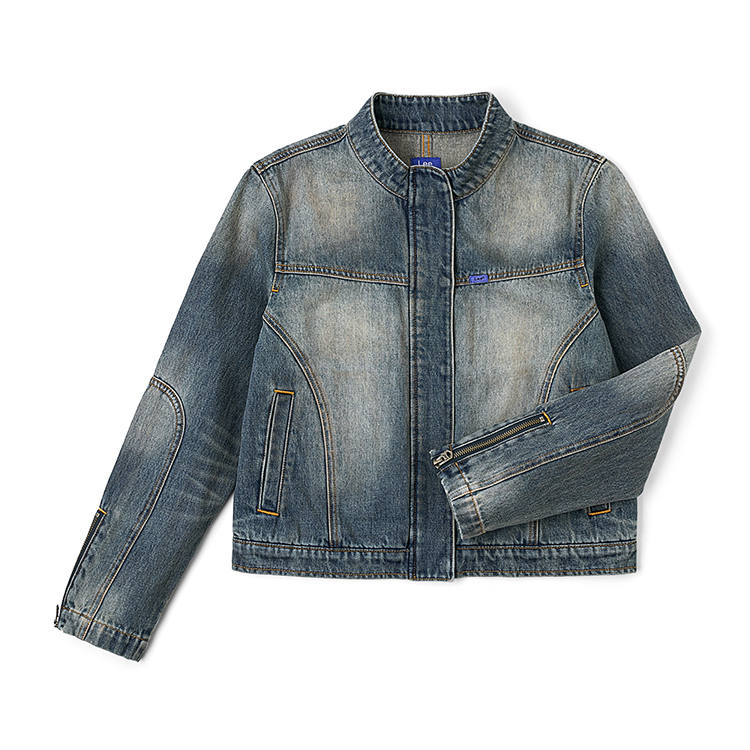 Lee Denim Jackets Women's Dark Blue Stand Collar Moderate Straight Fit