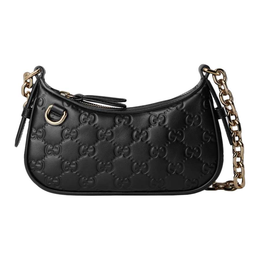 GUCCI GG Emblem Leather Shoulder Bag Mini Women's Black