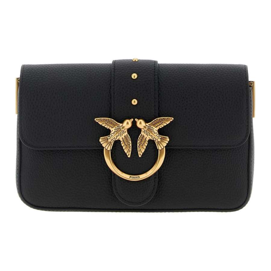 PINKO LOVE Cow Leather Crossbody Bag, Shoulder Bag Women's Black