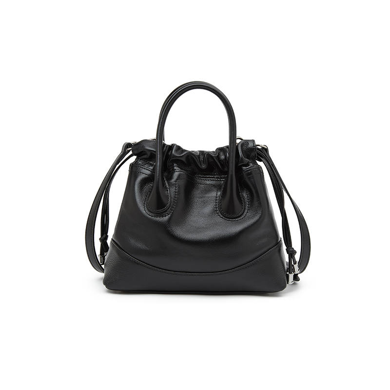 LAORENTOU Top Grain Cow Leather Handbag Women's Black/White/Light Gray
