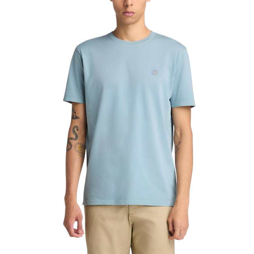 Timberland T Shirts Men's Light Blue Crew Neck Moderate