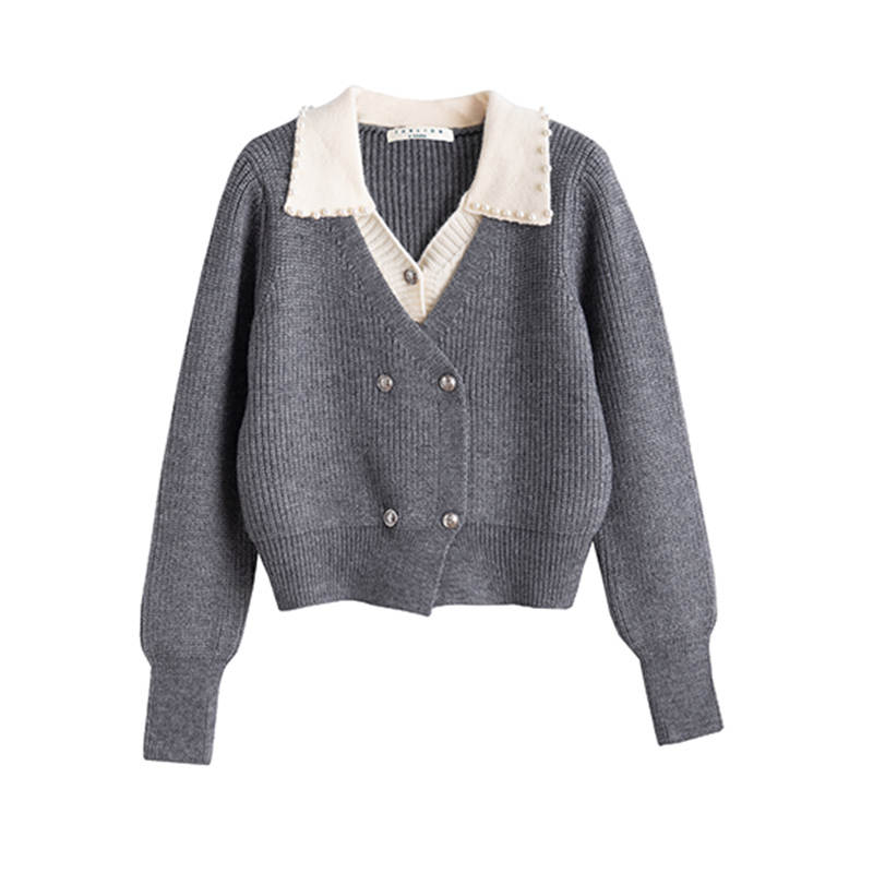 Tonlion Knitwear Women's Medium Heather Gray Lapel Moderate