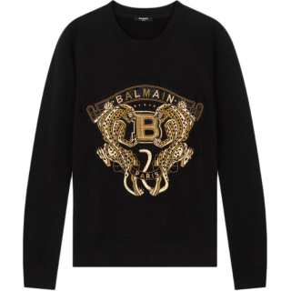 BALMAIN Sweatshirts Men's Black Crew Neck Moderate