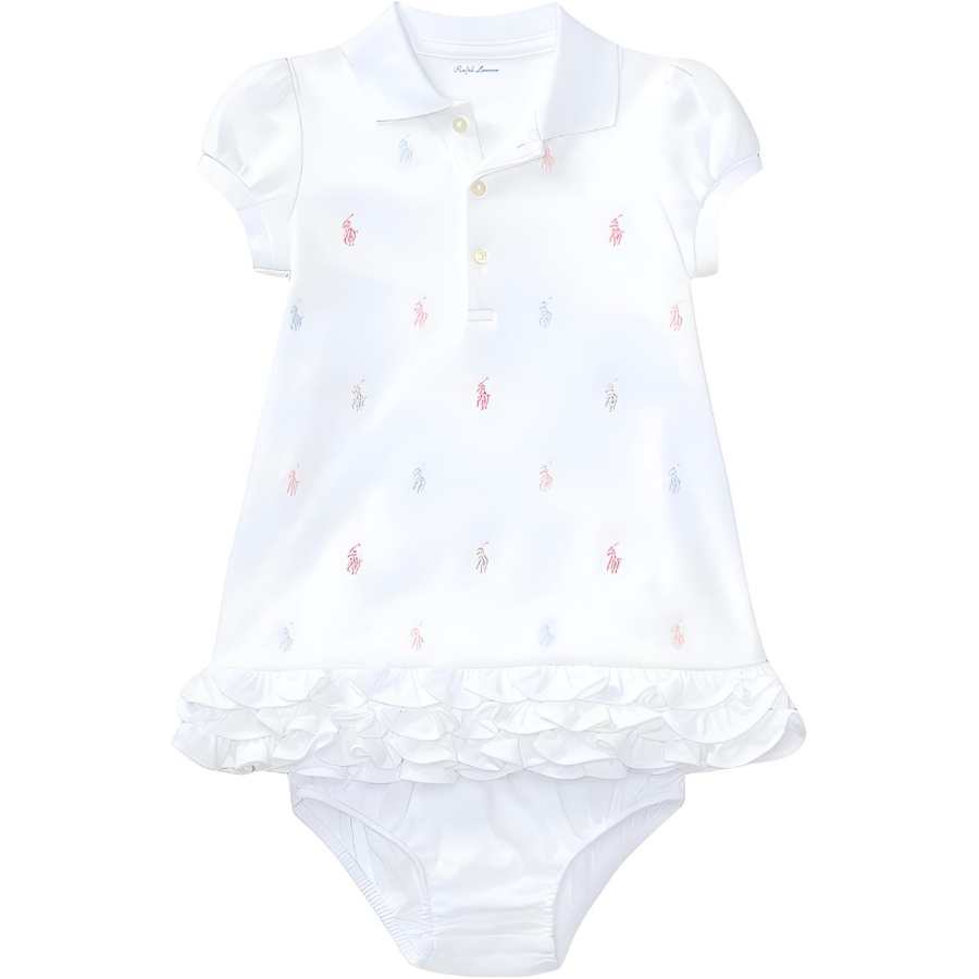 Polo Ralph Lauren Kids' Apparel Logo Embroidery Polo Neck Short Single Breasted Buttons Short Sleeved Set Dress White