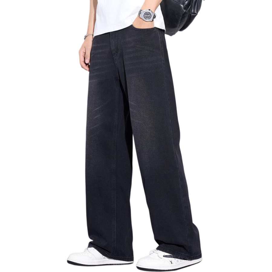 Tonlion Jeans Unisex Black Moderate Wide Leg Pants