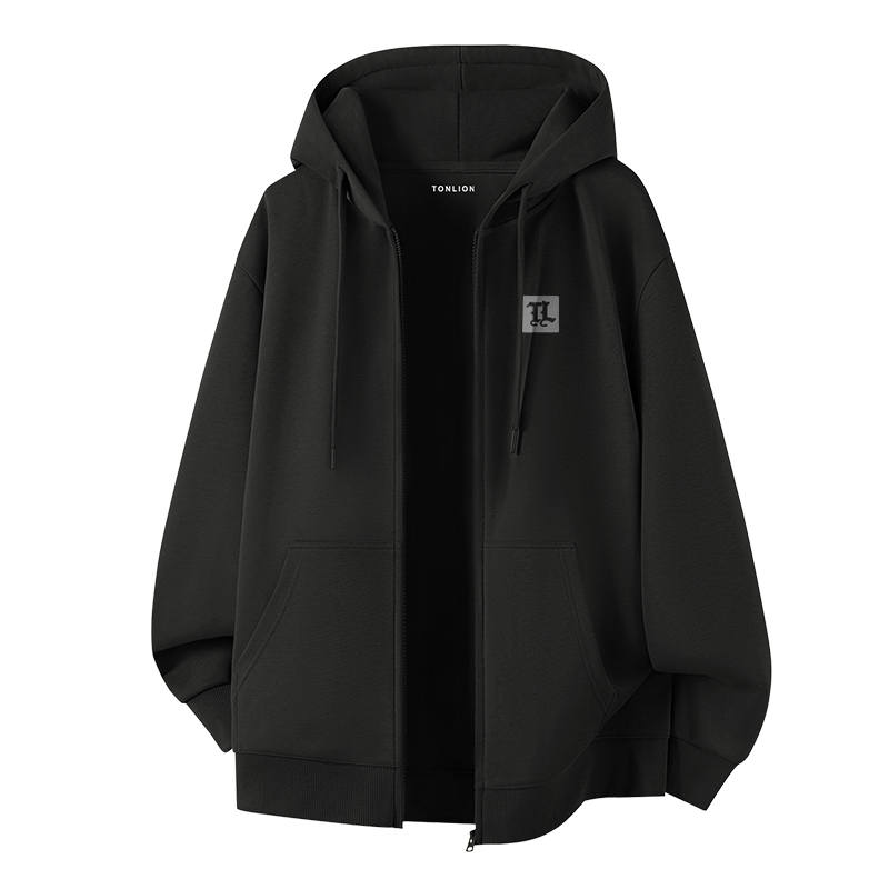 Tonlion Sweatshirts Unisex Hooded Moderate Cardigan
