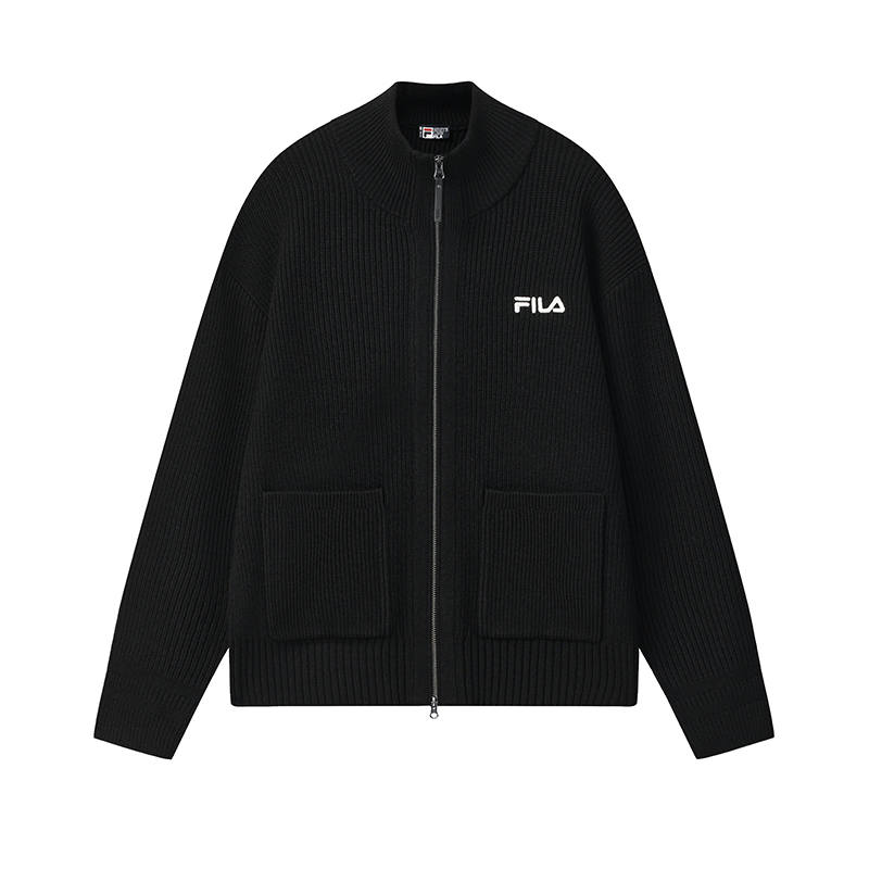 FILA ORIGINALE Knitwear Unisex Jet Black Stand Collar Moderate Cardigan