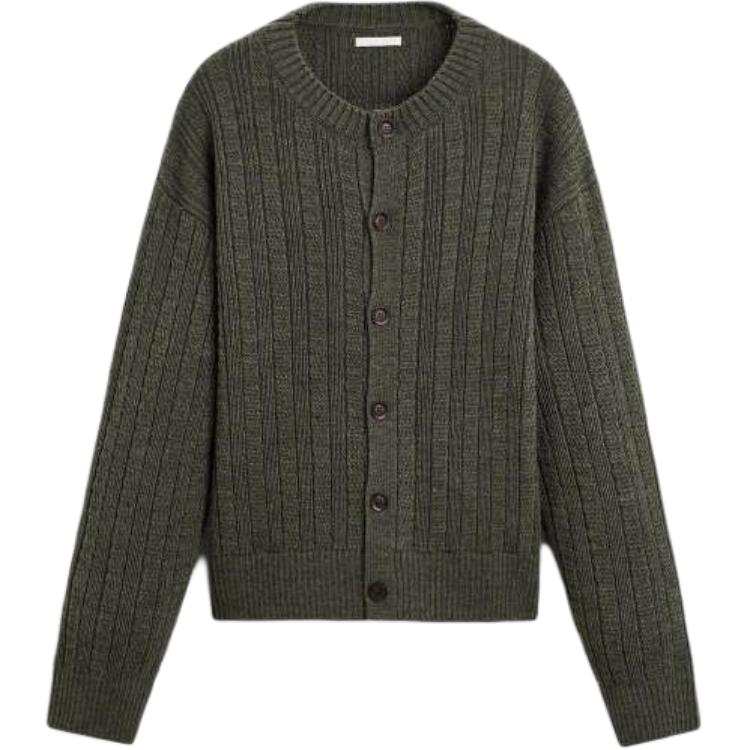 ZARA Knitwear Men's Khaki Crew Neck Moderate Cardigan