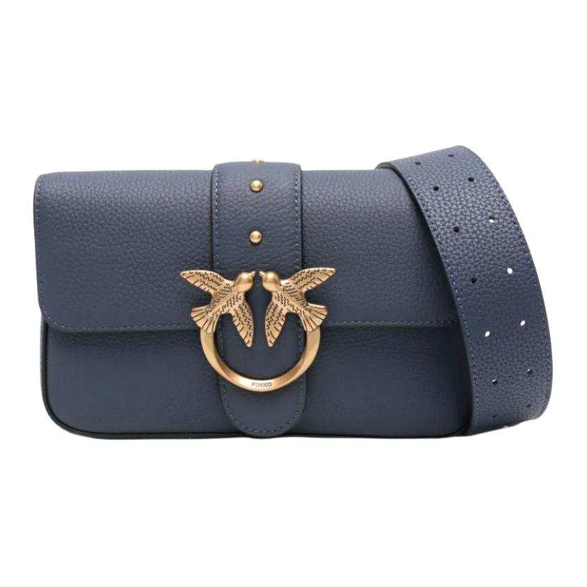 PINKO Love Birds Leather Shoulder Bag Women's Indigo