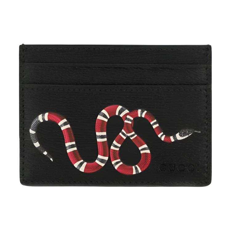 GUCCI Leather Card Holder Men's Black Gray