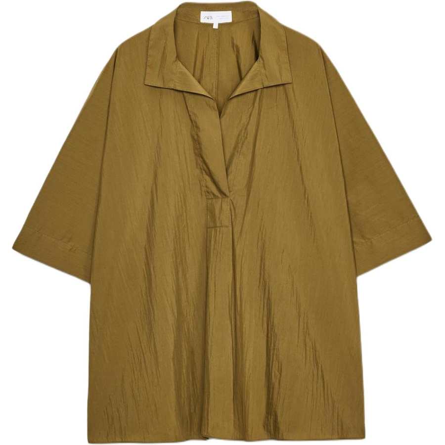 ZARA ZW Shirts Women's Yellow Green V Neck Moderate
