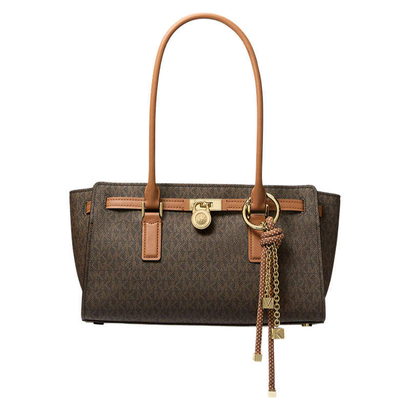MICHAEL KORS Hamilton Coated Canvas Gold Lock Jewelry, Shoulder Bag Small Women's Brown