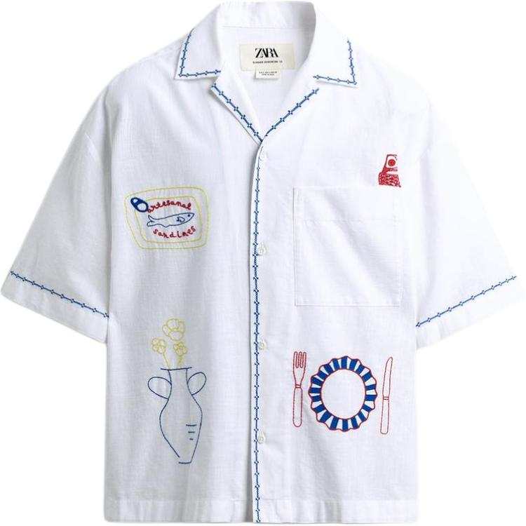 ZARA Shirts Men's White Cuban Collar Moderate