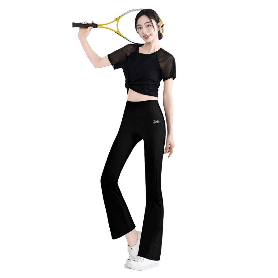 Barbie Fitness Sets Women's Black Crew Neck Thin