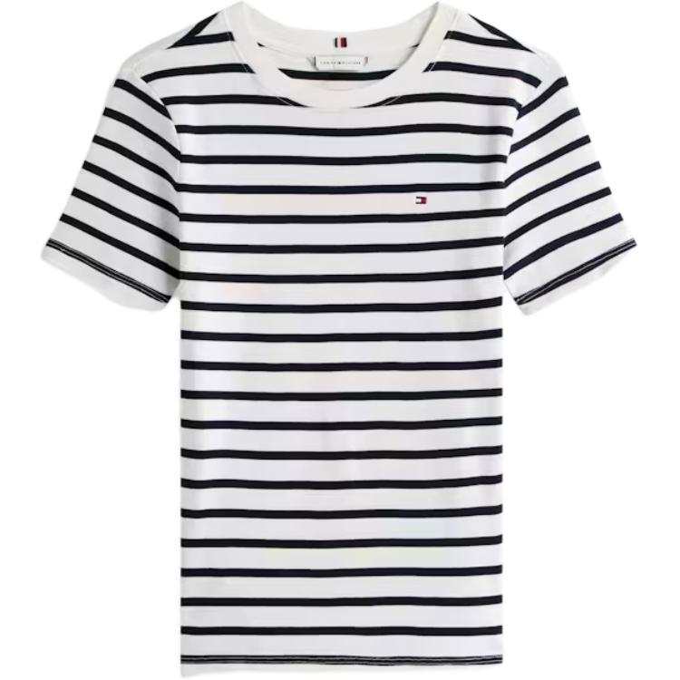 Tommy Hilfiger T Shirts Women's White Blue Crew Neck
