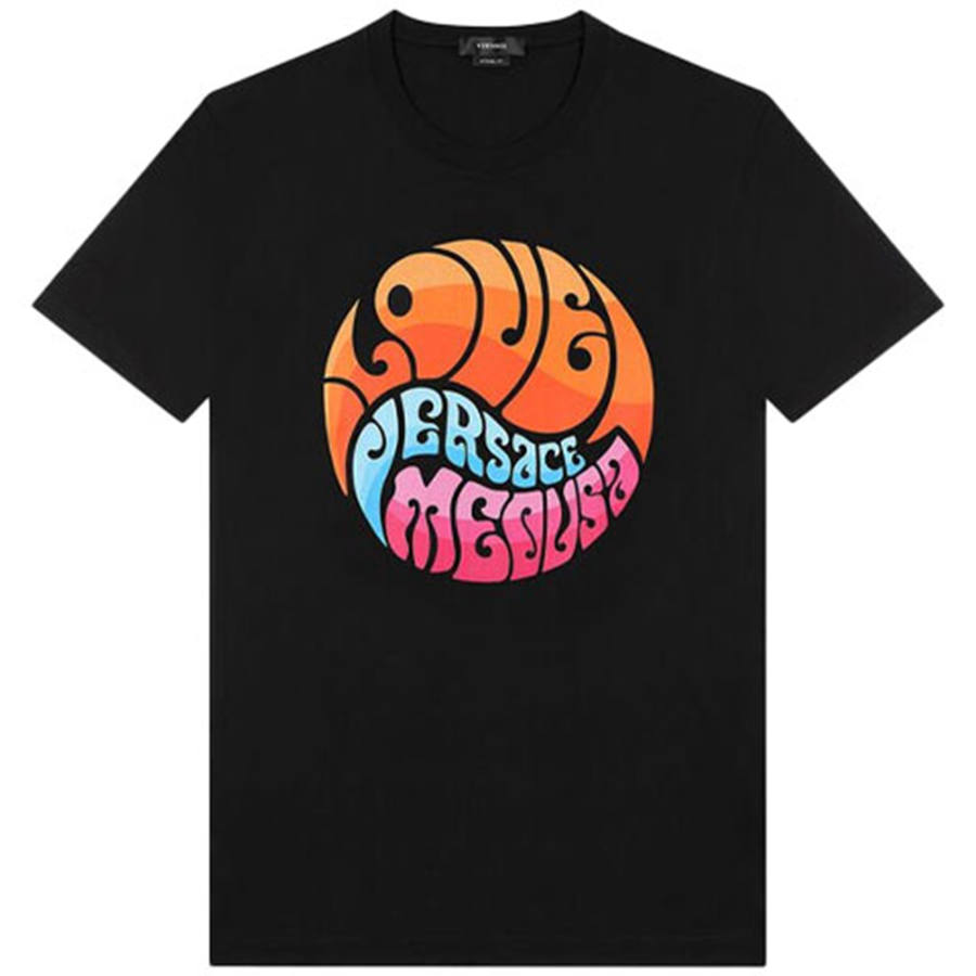 VERSACE T Shirts Men's Black Crew Neck Moderate Straight Fit