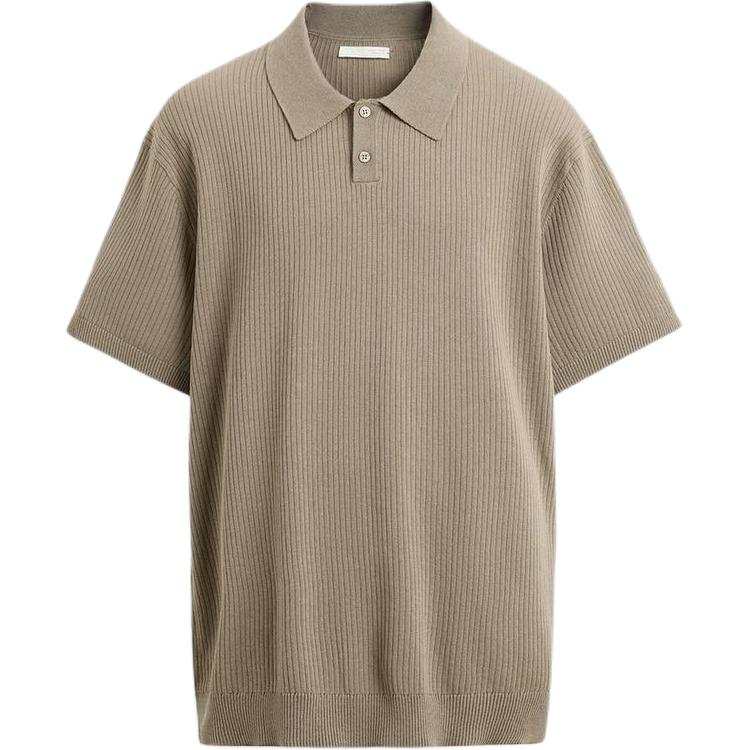 ZARA Polo Shirts Men's Brown Yellow Lapel Moderate Straight Fit