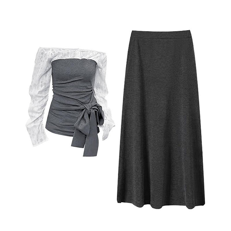 MARIE·COCO Two Piece Skirt Sets Women's Top+Skirt Boat Neck Moderate Long