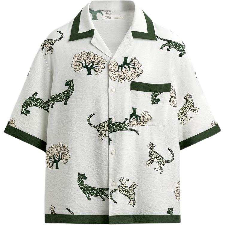 ZARA Shirts Men's Nude/Green Cuban Collar Moderate