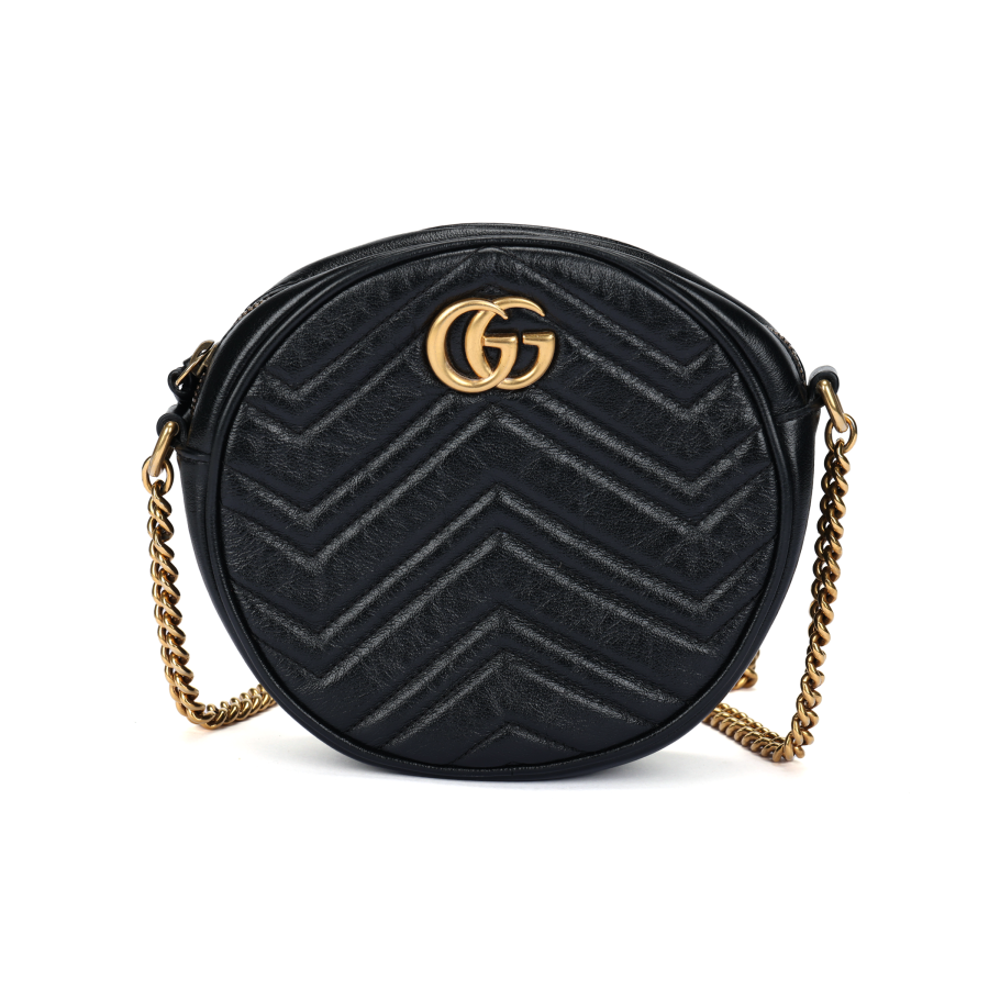 GUCCI GG Marmont Leather Round Bag, Shoulder Bag, Crossbody Bag Mini Women's Black