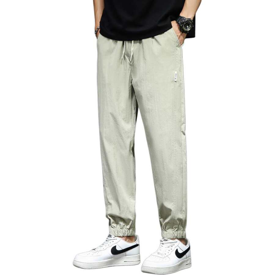 Tonlion Casual Pants Unisex Army Green Thin Cuffed Pants