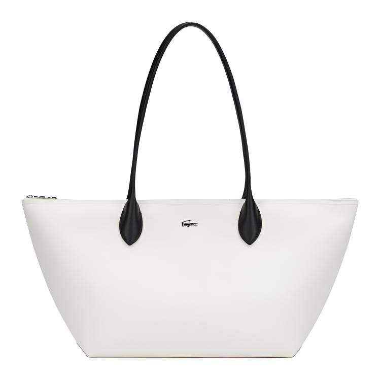 LACOSTE PVC One Shoulder Handbag Large Women's Black White