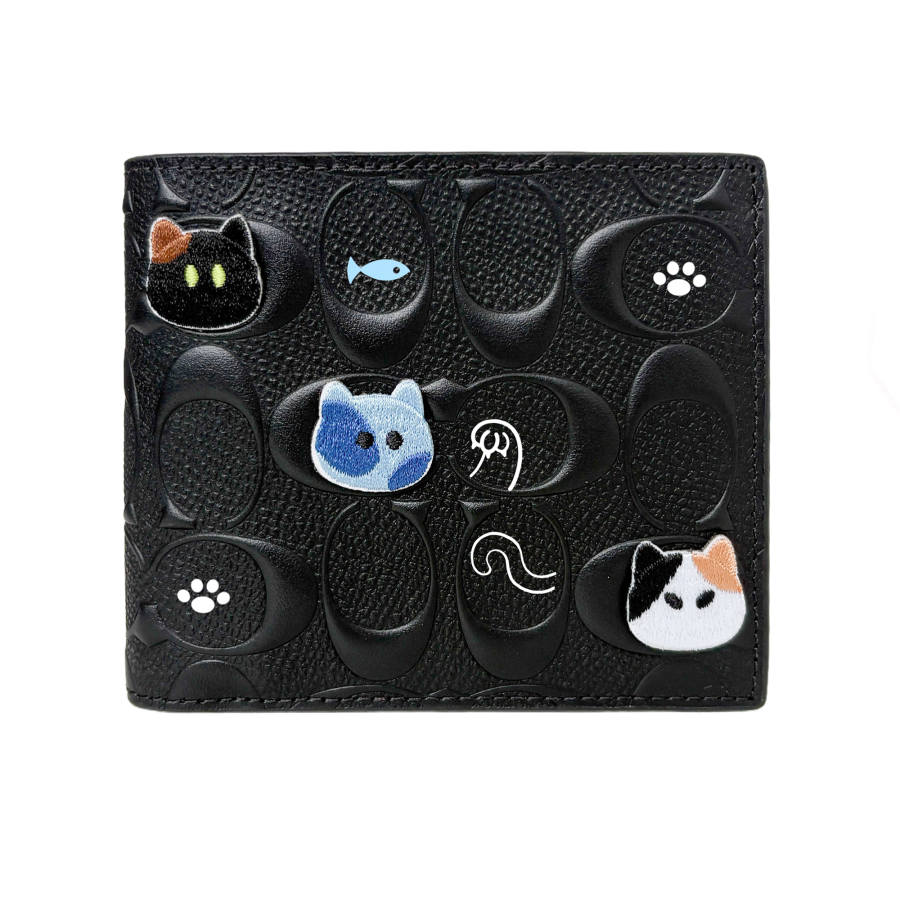 COACH 3 IN 1 Wallet Cow Leather Wallet Unisex Black