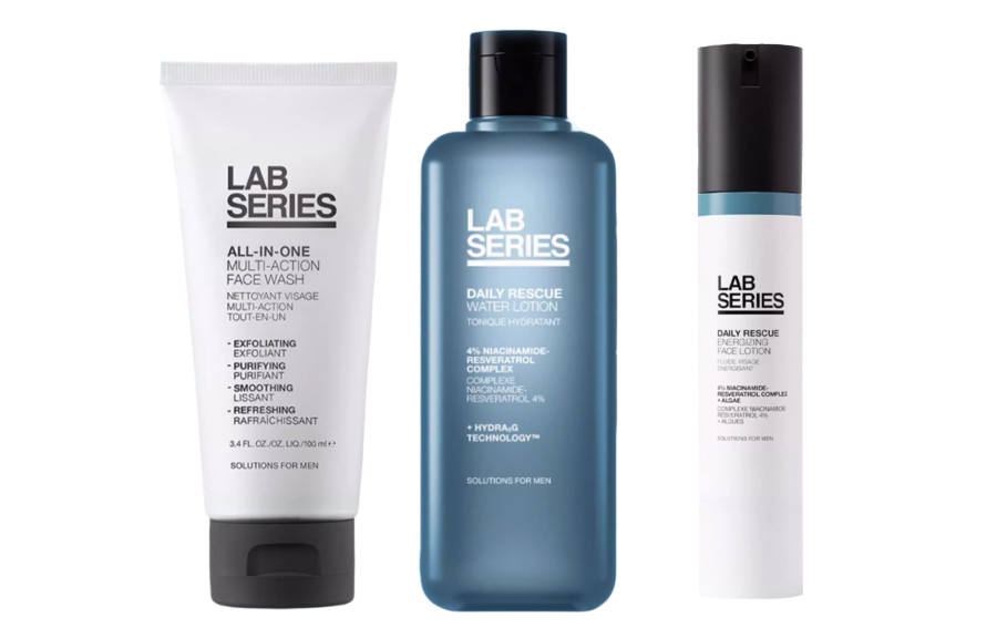 LAB SERIES Men's Energizing Hydrating Cleansing Lotion, Skincare 3 Piece Set Hydrating Cleaning Exfoliating