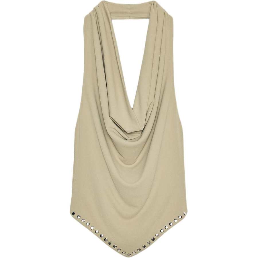 ZARA Tank Tops Women's Gray Green Moderate Halter Neck