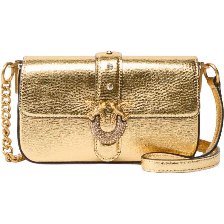 PINKO Calfskin Shoulder Bag, Crossbody Bag Women's Gold