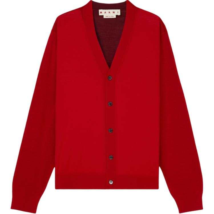 MARNI Knitwear Men's Red V Neck Moderate Cardigan