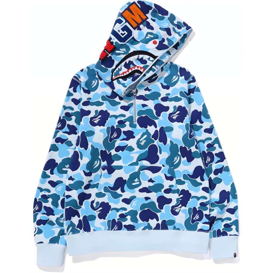A BATHING APE Bape Abc Camo Shark Half Zip Pullover Hoodie