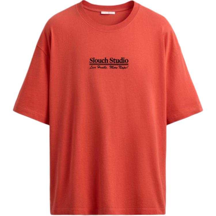 ZARA T Shirts Men's Orange Crew Neck Moderate
