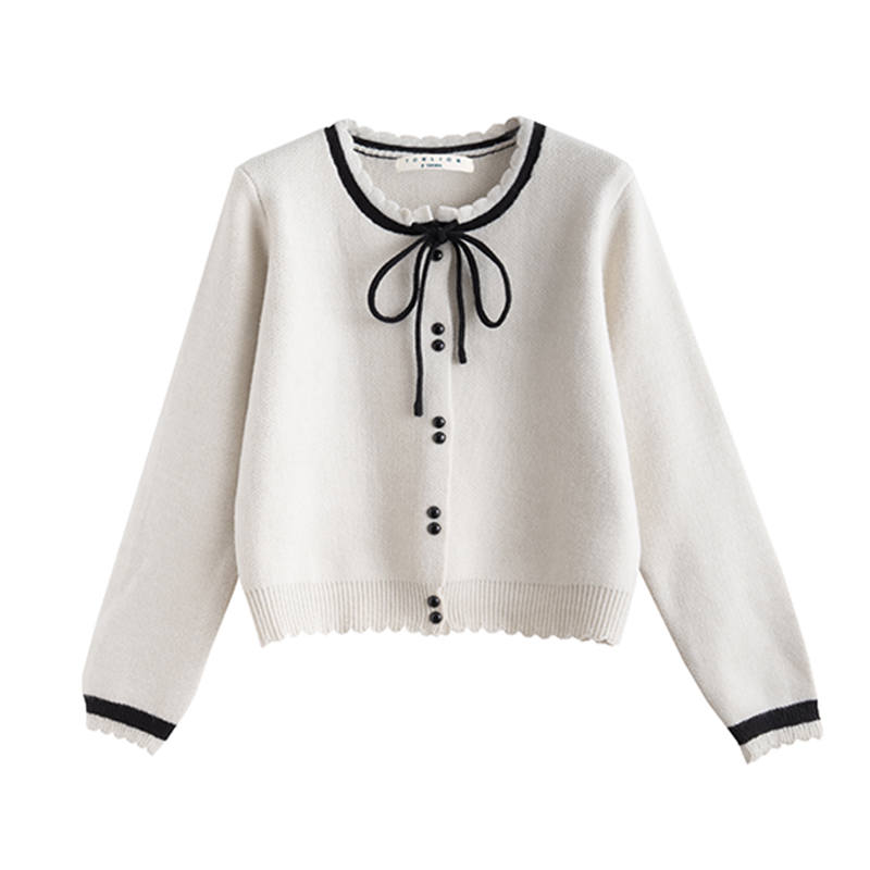 Tonlion Knitwear Women's Light Apricot Gray Crew Neck Moderate Cardigan