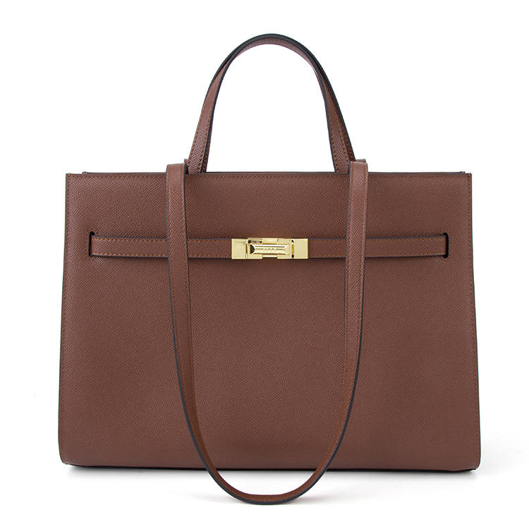 ELLE Cow Leather Tote Bag, Shopping Bag, Handbag Large Women's Tan/Black/Gray