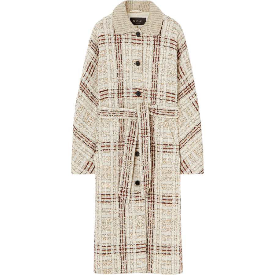 Loro Piana Coats Women's Beige Dark Red Stand Collar Moderate