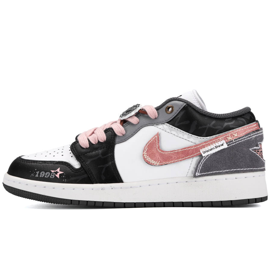 Jordan Jordan Air Jordan 1 Berlin Nightfall Slip Resistant Abrasion Resistant Low top Children's Basketball Shoes Black Pink