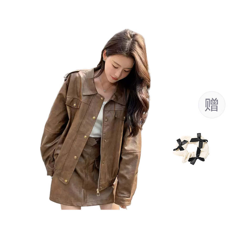CPAURA Jackets Women's Coffee+Bowknot Hair Tie Comes With Lapel Moderate Other