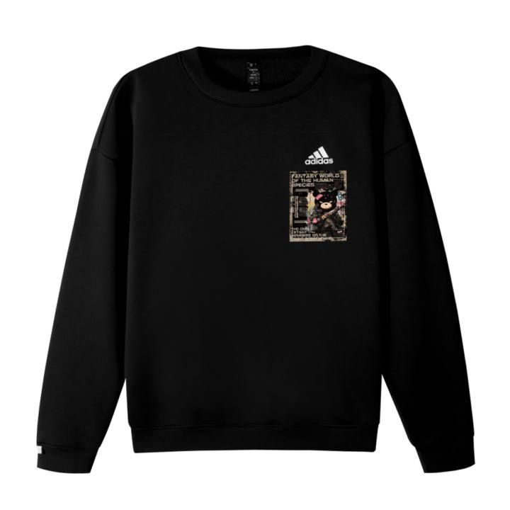 Adidas Adidas Fleece Lined Distressed Bear Logo Printed Pattern Crew Neck Loose Fit Drop Shoulder Pullover Long Sleeved