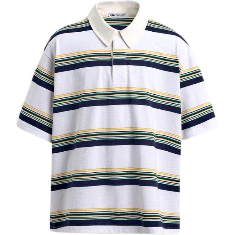 ZARA Polo Shirts Men's White Lapel Moderate Straight Fit