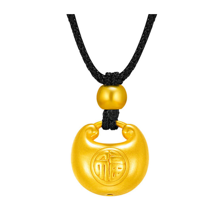 CHINA GOLD Small Fu Pendant Peaceful Lock 5G Craft, Eternal Golden Lock, Full Of Blessing, Collarbone Chain Good Luck