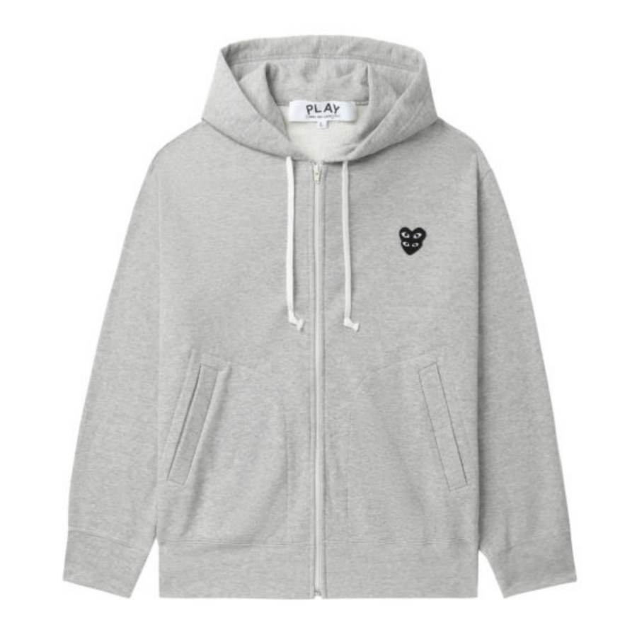 CDG Play Sweatshirts Unisex Gray Hooded Non Detachable Moderate
