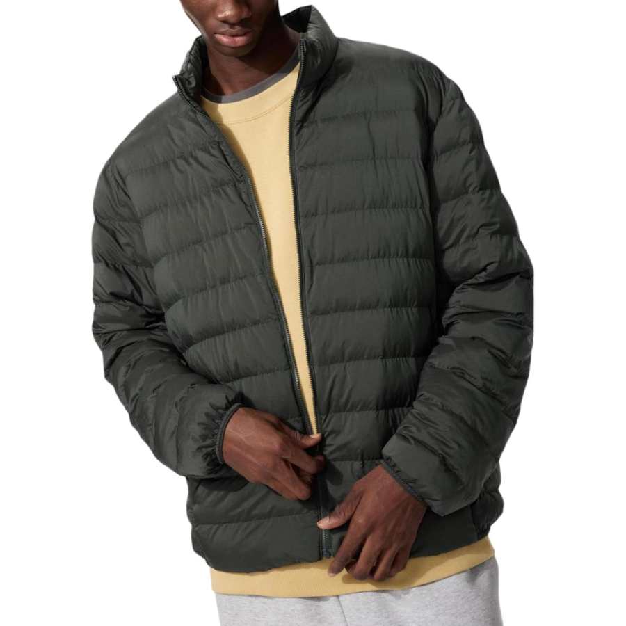 UNIQLO Puffer Jackets Men's Olive Stand Collar Moderate