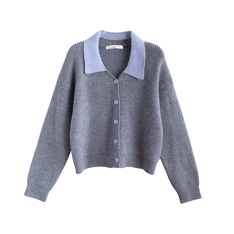 Tonlion Knitwear Women's Gray Tone Lapel Moderate Mock Two Piece